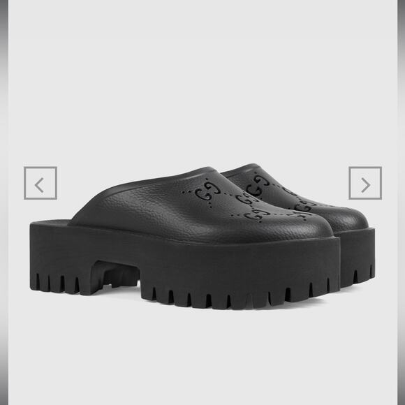 Gucci Platform Perforated GG Sandal Lug Sole Rubber Slides Closed Toe Black - Picture 2 of 16